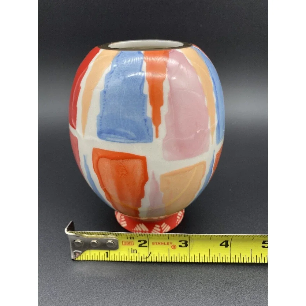 Anthropologie Geometric Pattern Vase With Gold Rim‎ 5